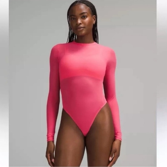 Lululemon Nulu Mesh Long Sleeve Crew Neck Bodysuit Glaze Pink Size XL NWT - Picture 2 of 14